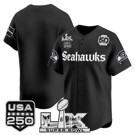 Men's Seattle Seahawks “Super Bowl LX & 50th Patch” Vapor Baseball Jersey - Gothic Edition - All Stitched