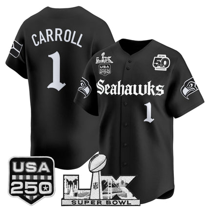 Men's Seattle Seahawks “Super Bowl LX & 50th Patch” Vapor Baseball Jersey - Gothic Edition - All Stitched