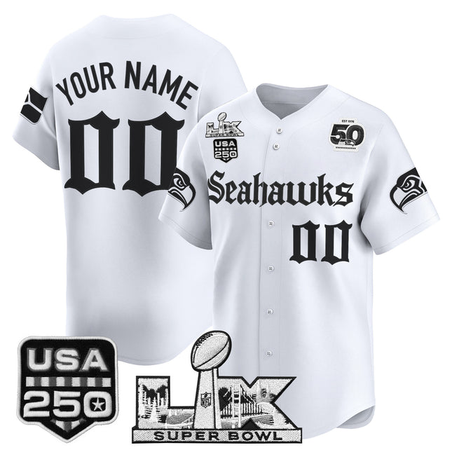 Seattle Seahawks “Super Bowl LX & 50th Patch” Vapor Baseball Custom Jersey - Gothic Edition - All Stitched