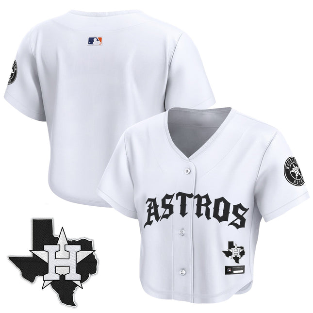 Women's Houston Astros 'Old English Edition' Crop Top Baseball Jersey - All Stitched