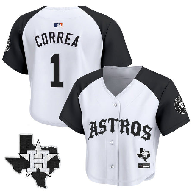 Women's Houston Astros 'Old English Edition' Crop Top Baseball Jersey - All Stitched