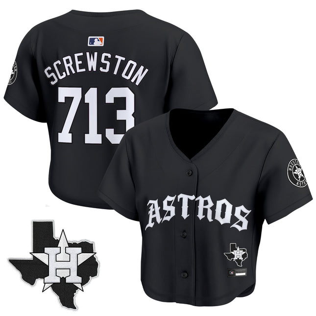 Women's Houston Astros 'Old English Edition' Crop Top Baseball Jersey - All Stitched