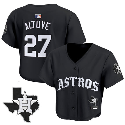 Women's Houston Astros 'Old English Edition' Crop Top Baseball Jersey - All Stitched