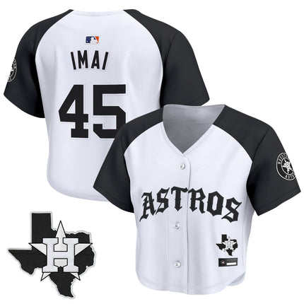 Women's Houston Astros 'Old English Edition' Crop Top Baseball Jersey - All Stitched