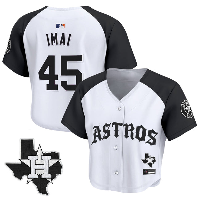 Women's Houston Astros 'Old English Edition' Crop Top Baseball Jersey - All Stitched