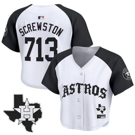 Women's Houston Astros 'Old English Edition' Crop Top Baseball Jersey - All Stitched