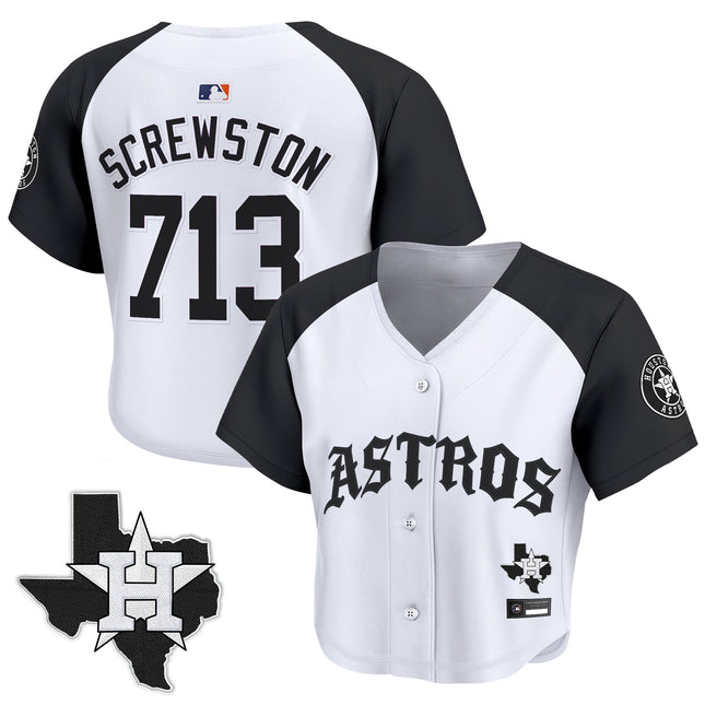Women's Houston Astros 'Old English Edition' Crop Top Baseball Jersey - All Stitched