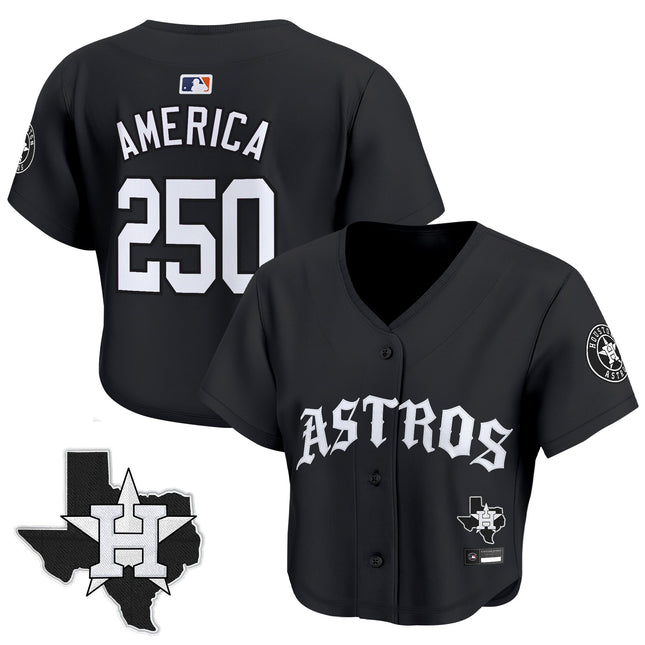 Women's Houston Astros 'Old English Edition' Crop Top Baseball Jersey - All Stitched