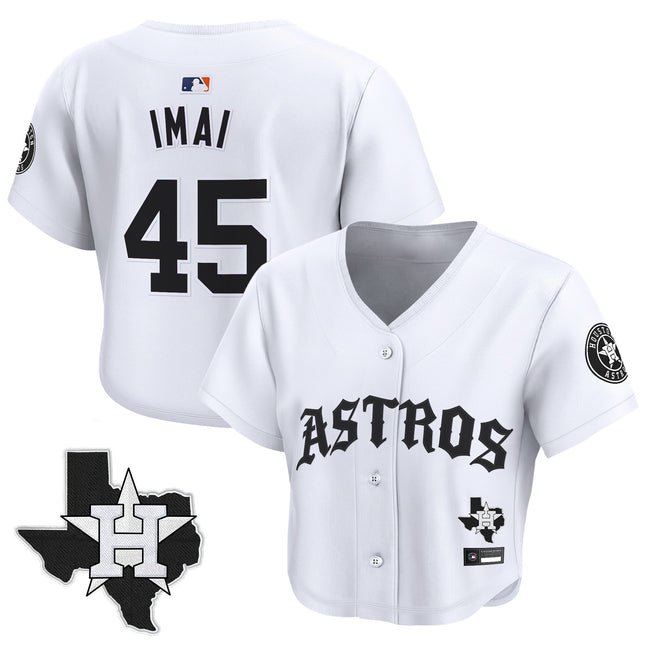 Women's Houston Astros 'Old English Edition' Crop Top Baseball Jersey - All Stitched