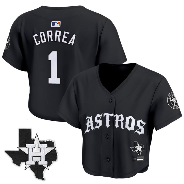 Women's Houston Astros 'Old English Edition' Crop Top Baseball Jersey - All Stitched