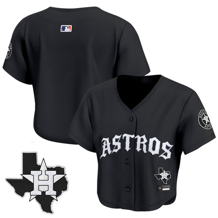 Women's Houston Astros 'Old English Edition' Crop Top Baseball Jersey - All Stitched