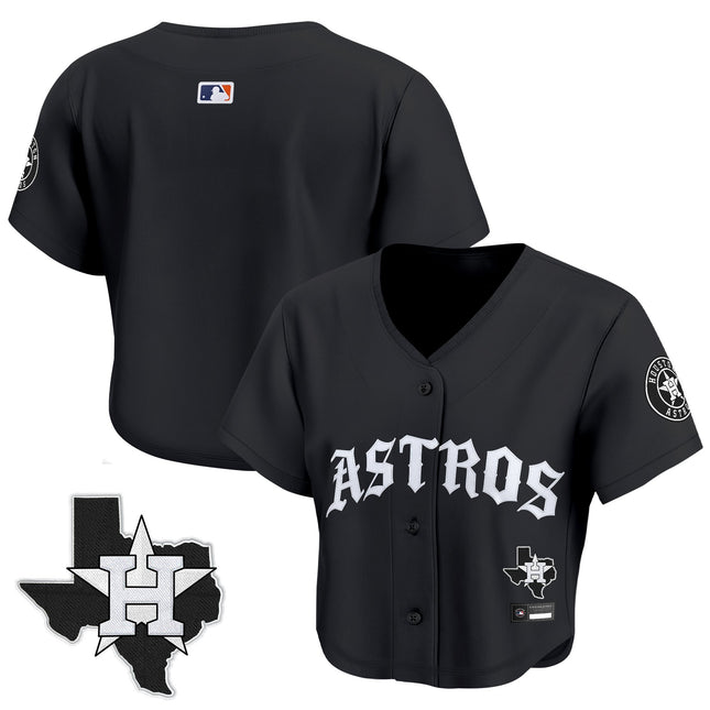 Women's Houston Astros 'Old English Edition' Crop Top Baseball Jersey - All Stitched