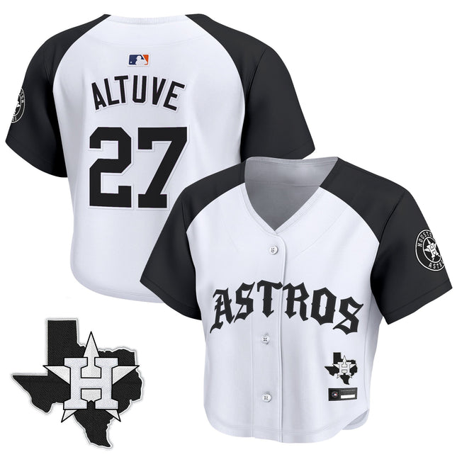 Women's Houston Astros 'Old English Edition' Crop Top Baseball Jersey - All Stitched
