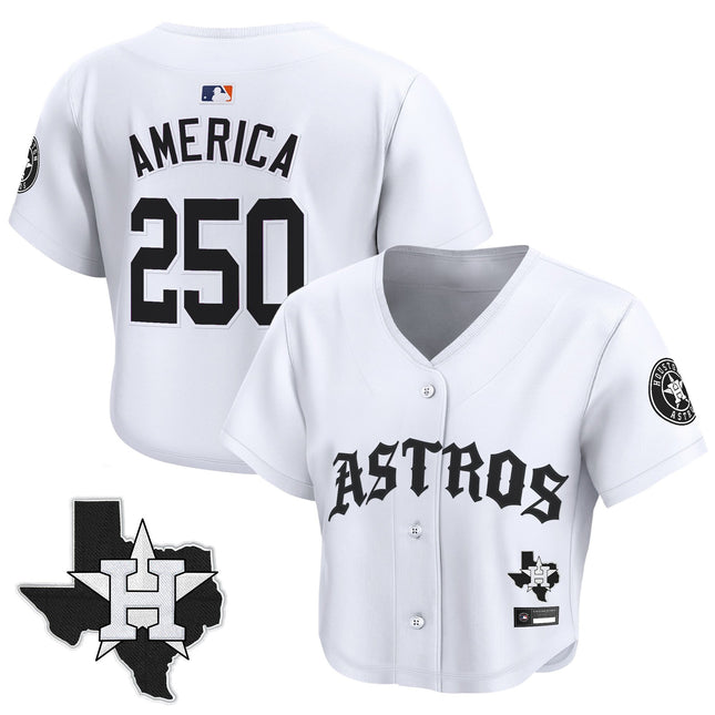 Women's Houston Astros 'Old English Edition' Crop Top Baseball Jersey - All Stitched