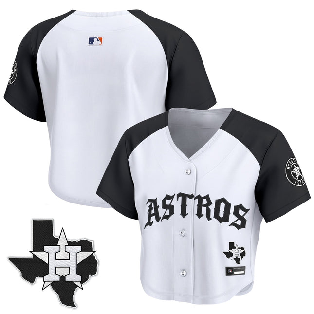 Women's Houston Astros 'Old English Edition' Crop Top Baseball Jersey - All Stitched