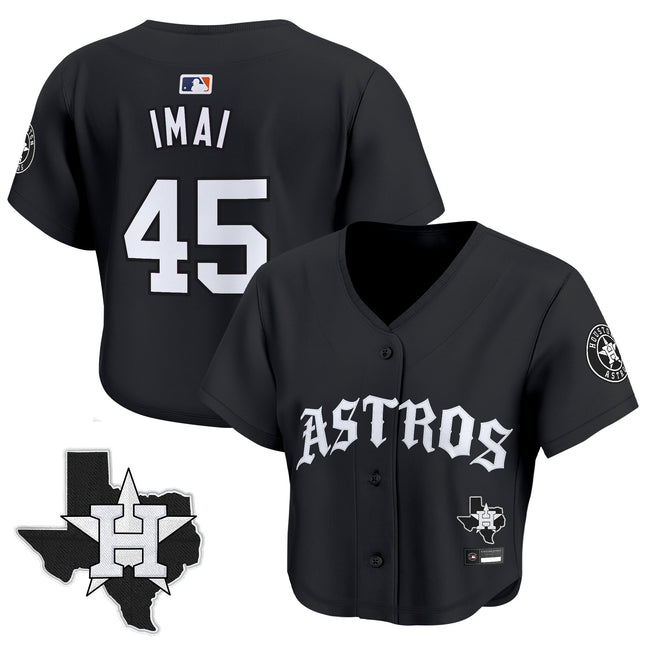 Women's Houston Astros 'Old English Edition' Crop Top Baseball Jersey - All Stitched