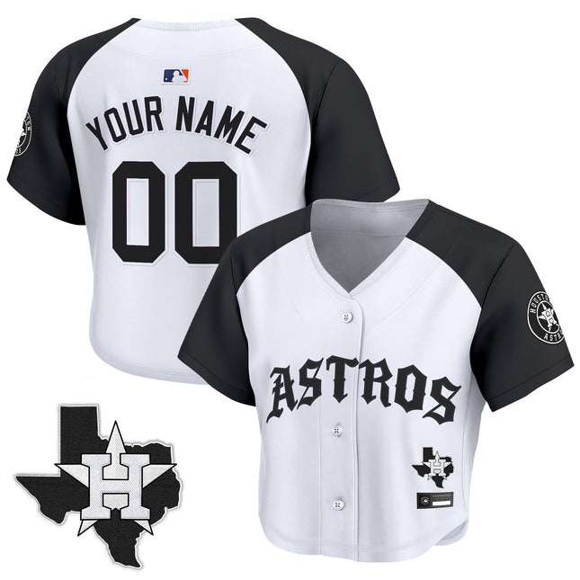 Women's Houston Astros 'Old English Edition' Crop Top Baseball Custom Jersey - All Stitched