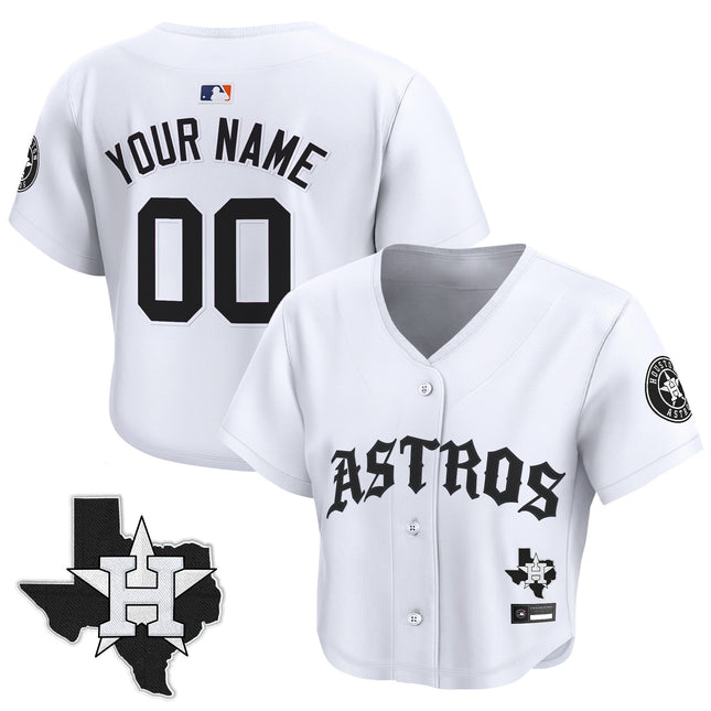 Women's Houston Astros 'Old English Edition' Crop Top Baseball Custom Jersey - All Stitched