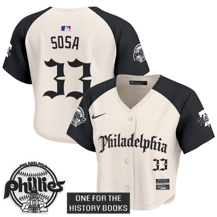 Women's Phillies 'Retro Newspaper Edition' Crop Top Baseball Jersey - All Stitched