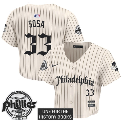 Women's Phillies 'Retro Newspaper Edition' Crop Top Baseball Jersey - All Stitched
