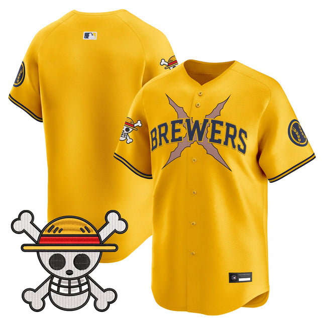 Men's Milwaukee Brewers x One Piece Vapor Premier Limited Jersey - Stitched