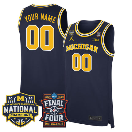 Michigan Wolverines 2026 Final Four & National Champions Patch Custom Basketball Jersey - All Stitched