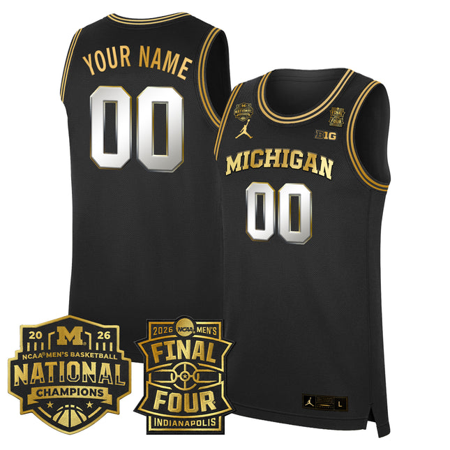 Michigan Wolverines 2026 Final Four & National Champions Patch Custom Basketball Jersey - All Stitched