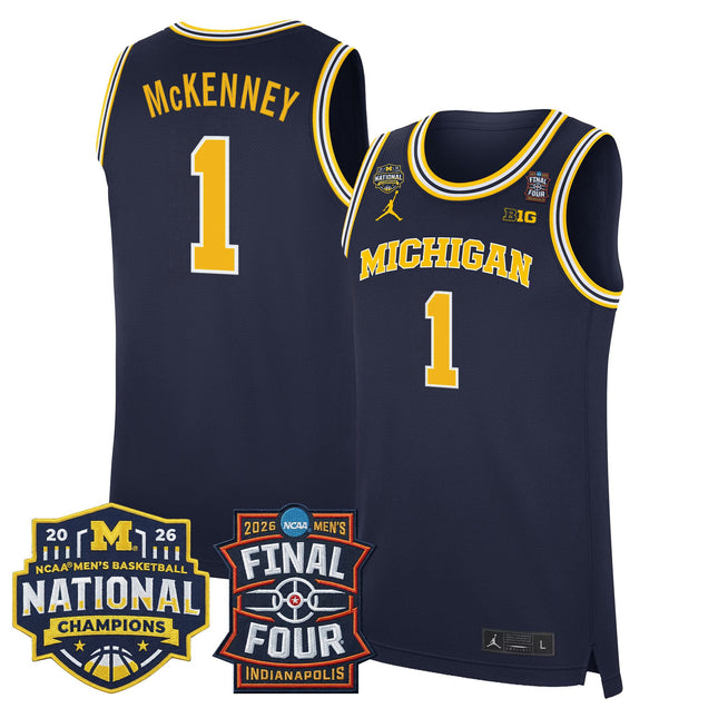 Men's Michigan Wolverines 2026 Final Four & National Champions Patch Basketball Jersey - All Stitched