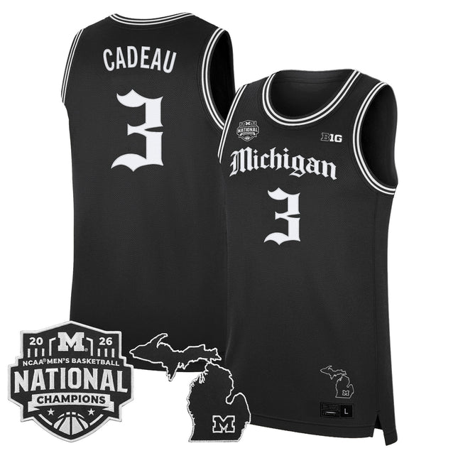 Men's Michigan Wolverines 2026 National Champions Patch Basketball Jersey - Gothic Edition - All Stitched