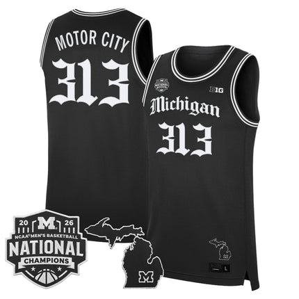 Men's Michigan Wolverines 2026 National Champions Patch Basketball Jersey - Gothic Edition - All Stitched