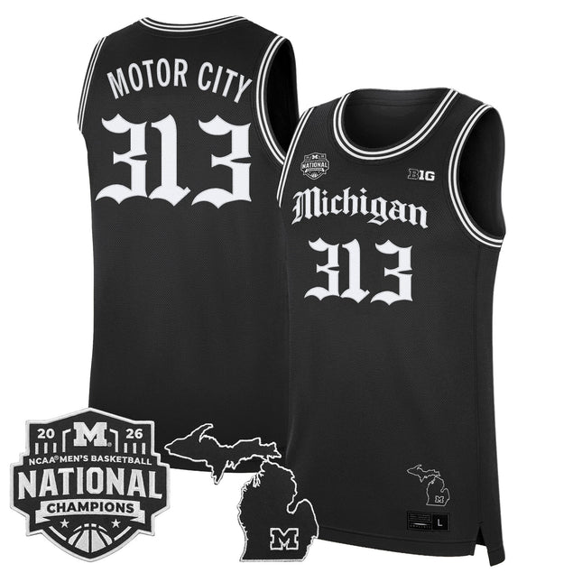 Men's Michigan Wolverines 2026 National Champions Patch Basketball Jersey - Gothic Edition - All Stitched