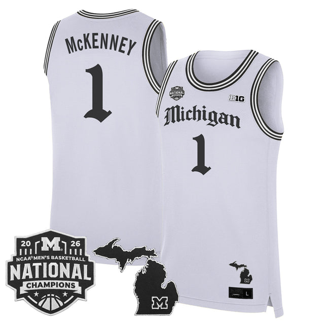 Men's Michigan Wolverines 2026 National Champions Patch Basketball Jersey - Gothic Edition - All Stitched