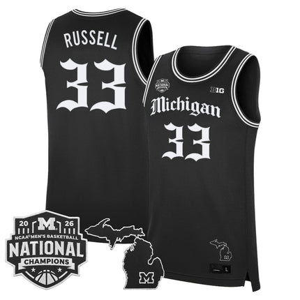 Men's Michigan Wolverines 2026 National Champions Patch Basketball Jersey - Gothic Edition - All Stitched