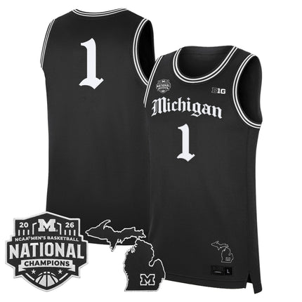 Men's Michigan Wolverines 2026 National Champions Patch Basketball Jersey - Gothic Edition - All Stitched