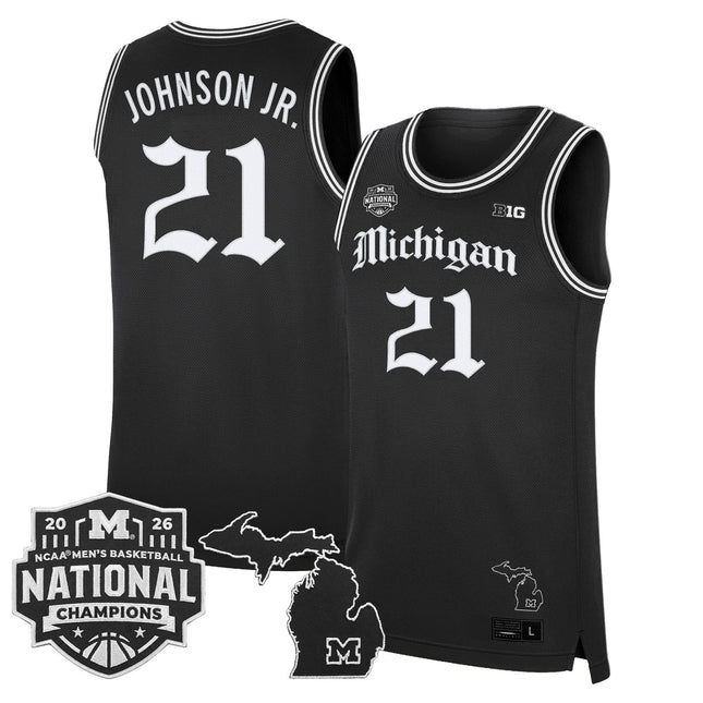 Men's Michigan Wolverines 2026 National Champions Patch Basketball Jersey - Gothic Edition - All Stitched