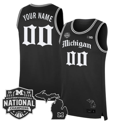 Michigan Wolverines 2026 National Champions Patch Custom Basketball Jersey - Gothic Edition - All Stitched