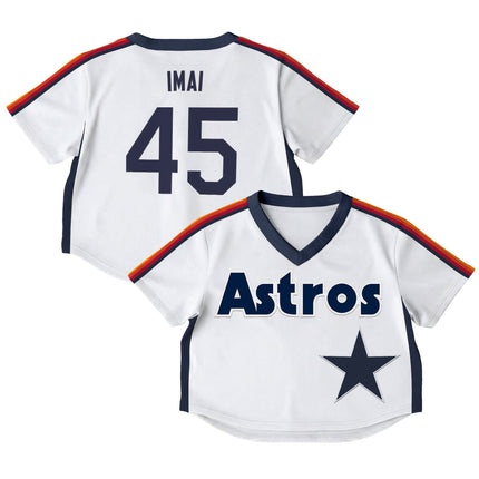 Women's Houston Astros Throwback Crop Top Baseball Jersey - All Stitched