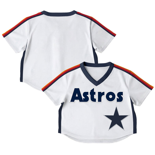 Women's Houston Astros Throwback Crop Top Baseball Jersey - All Stitched