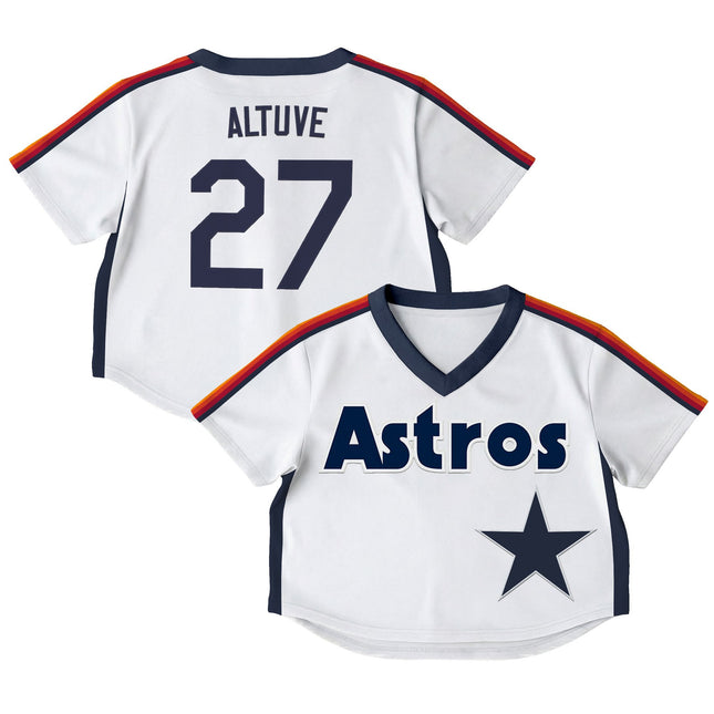 Women's Houston Astros Throwback Crop Top Baseball Jersey - All Stitched