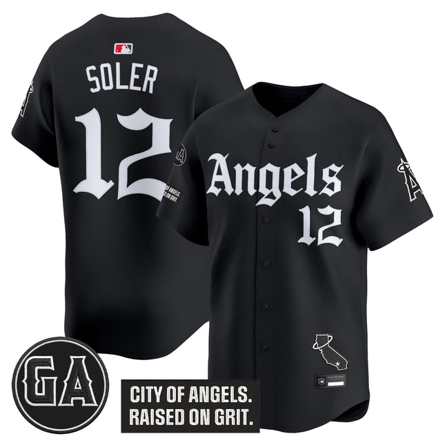 Men's Los Angeles Angels 'Garret Anderson Tribute Patch' Vapor Premier Limited Jersey - Gothic Edition - All Stitched