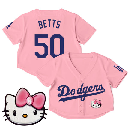 Women's Dodgers Hello Kitty Crop Top Baseball Jersey – All Stitched