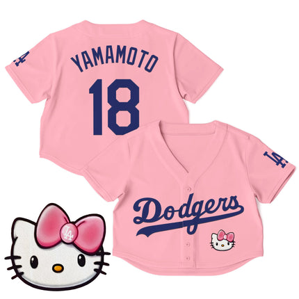 Women's Dodgers Hello Kitty Crop Top Baseball Jersey – All Stitched