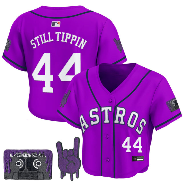 Women's Houston Astros DJ Screw Patch Crop top Baseball Jersey - All Stitched