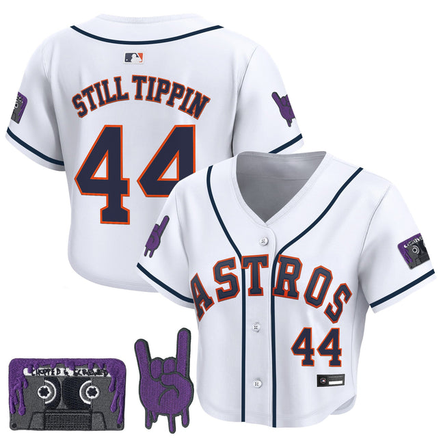 Women's Houston Astros DJ Screw Patch Crop top Baseball Jersey - All Stitched