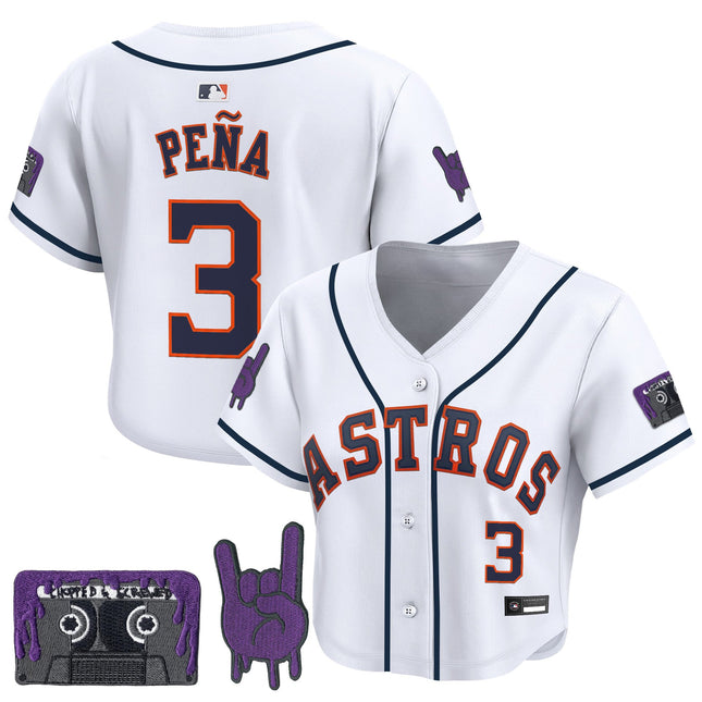 Women's Houston Astros DJ Screw Patch Crop top Baseball Jersey - All Stitched