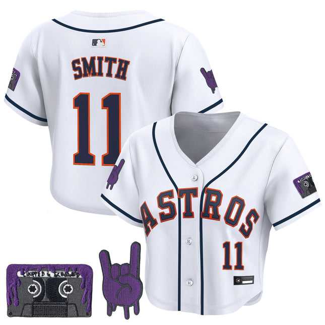 Women's Houston Astros DJ Screw Patch Crop top Baseball Jersey - All Stitched