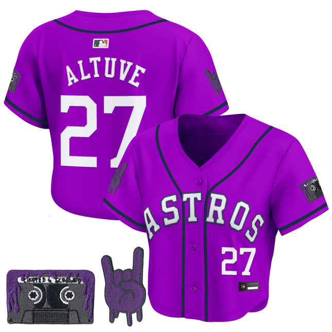 Women's Houston Astros DJ Screw Patch Crop top Baseball Jersey - All Stitched