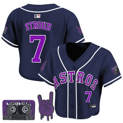Women's Houston Astros DJ Screw Patch Crop top Baseball Jersey - All Stitched