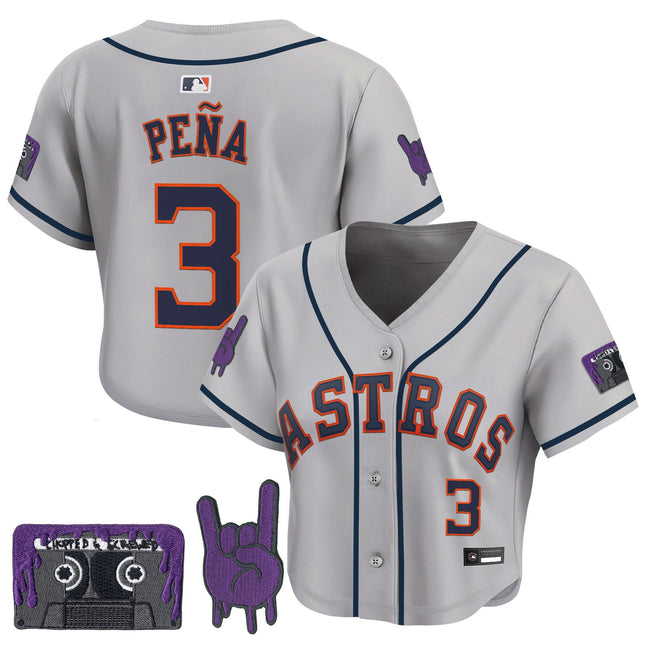 Women's Houston Astros DJ Screw Patch Crop top Baseball Jersey - All Stitched