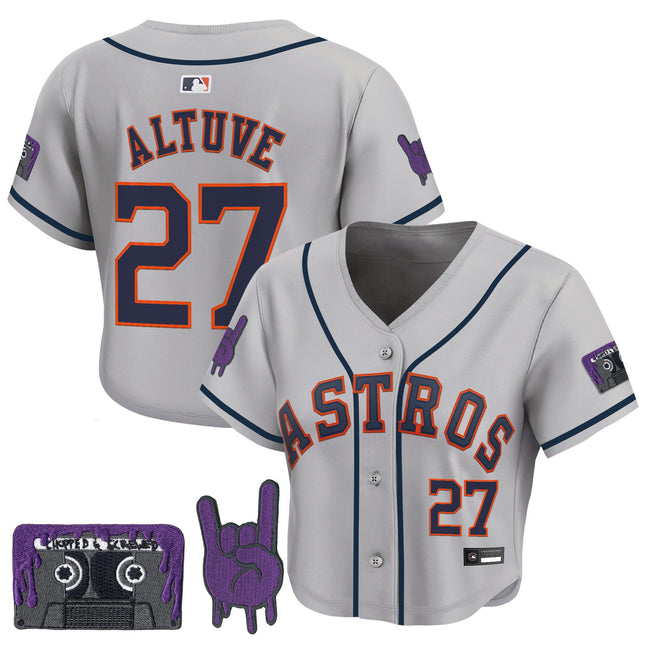 Women's Houston Astros DJ Screw Patch Crop top Baseball Jersey - All Stitched